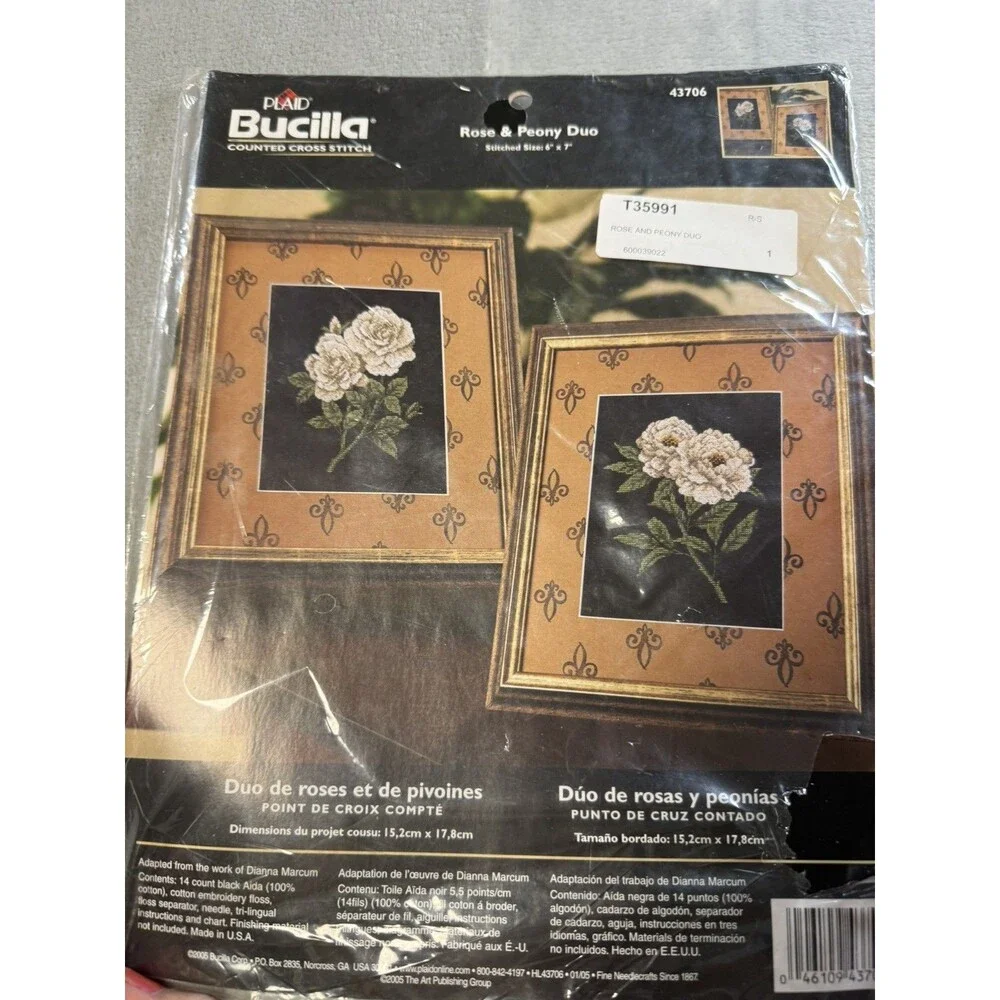 Plaid Bucilla Rose &  Peony Duo #43706 Cross Stitch Kit 6